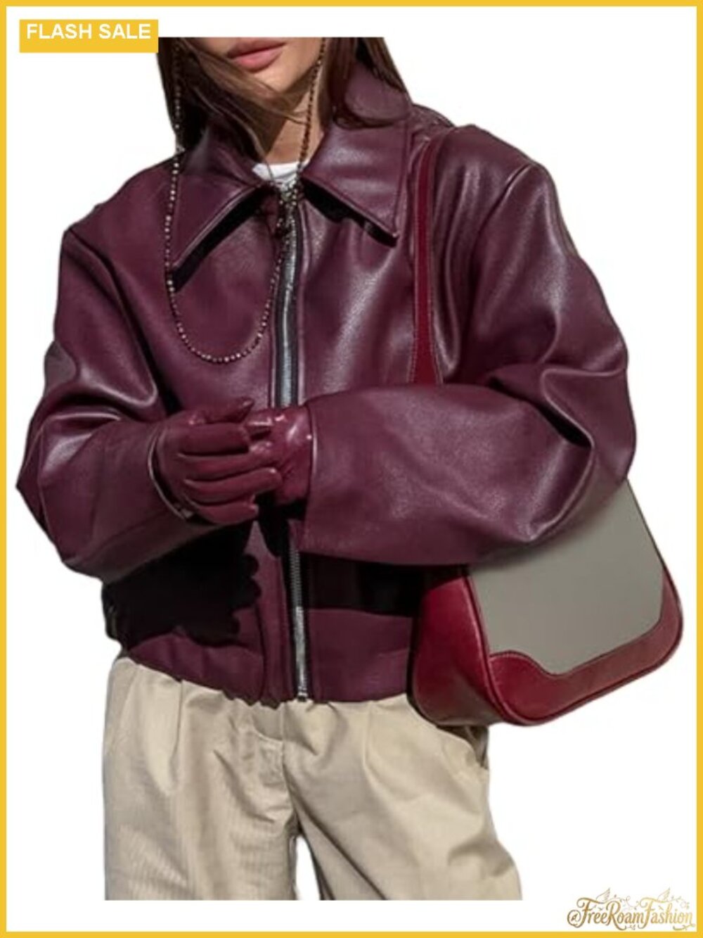 Faux Leather Zip Up Motorcycle Jacket Women Trendy Winter Coat Outerwear